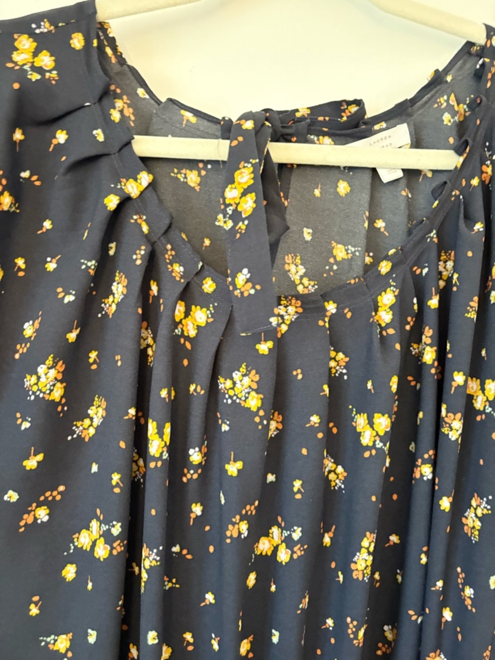 LC Lauren Conrad Navy Dress with Yellow Floral Print and Tie Waist - Picture 2 of 6